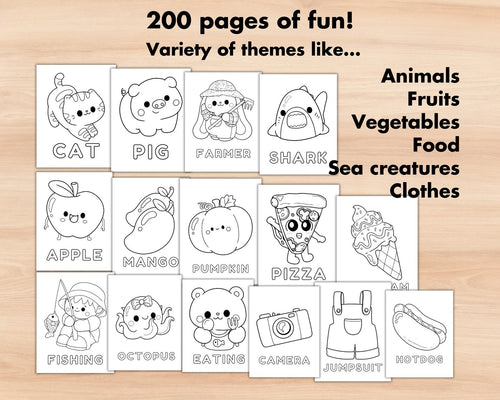 200 Easy Coloring Page for Kid, Jumbo Printable Toddlers Kawaii Coloring Sheet Bundle, Preschool Homeschool Party Activity Big Coloring Book
