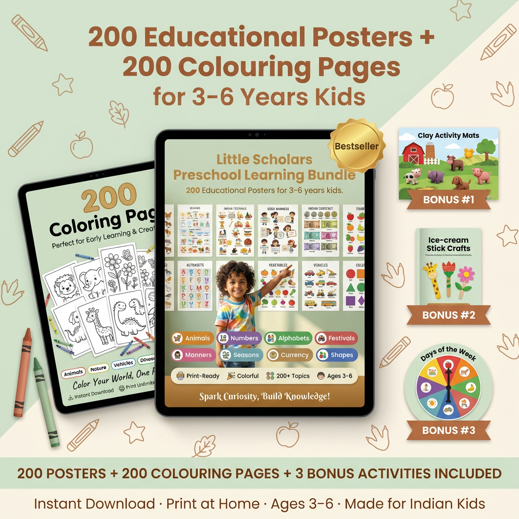 Little Scholars | 200 Educational Posters + 200 Colouring Pages For 3-6 Years Kids