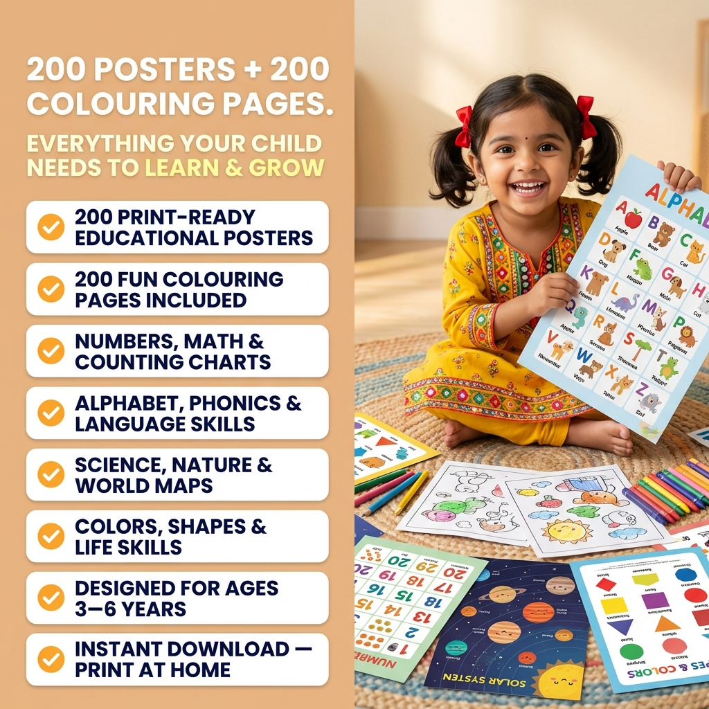 Little Scholars | 200 Educational Posters + 200 Colouring Pages For 3-6 Years Kids
